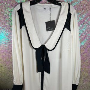 ASOS Curve Sheer Black and White Top With Tie Size 14 NWT